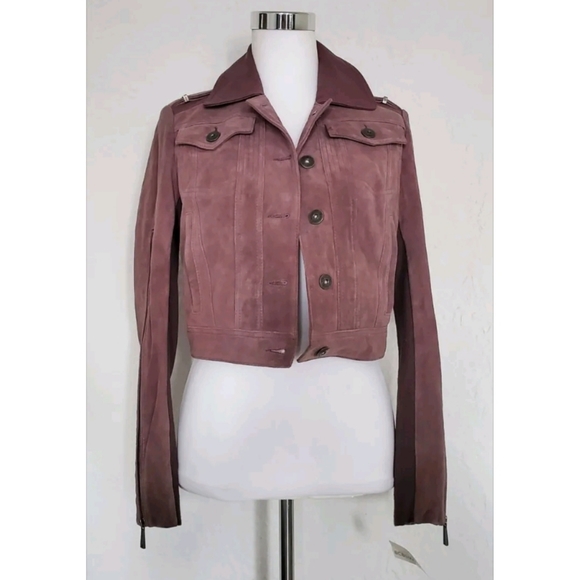 NWT BCBG Maxazria Jacket Cropped Burgundy Suede Size Small 4 - Picture 3 of 6